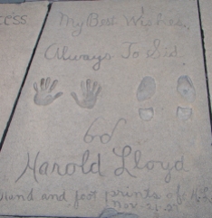 Second only to Douglas Fairbanks, Harold Lloyd was the 5th person to set his handprints at the Chinese Theater forecourt